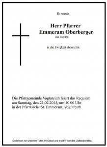 Sterbevermeldung Pfarrer Emmeram Oberberger