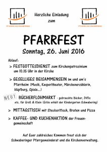 Plakat: Pfarrfest Schwabering 2016