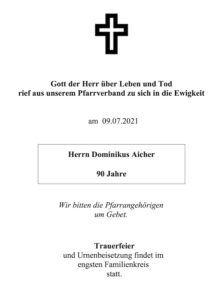 Sterbevermeldung Dominikus Aicher