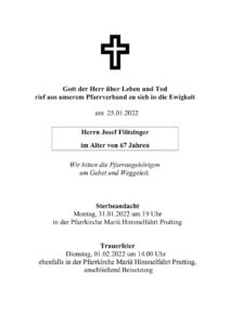 Sterbevermeldung Josef Flötzinger